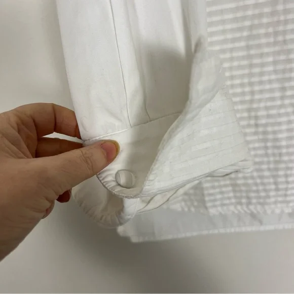 Eloise Pintucked White Cotton Band-Collar Blouse, Made in France - Picture 4 of 7
